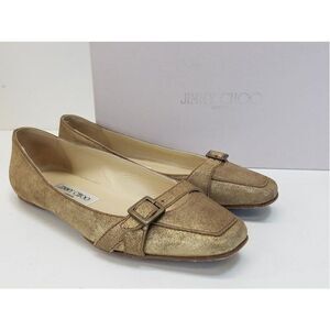 JIMMY CHOO 6.5 Metallic Gold Coarse Suede Loafers Shoes
